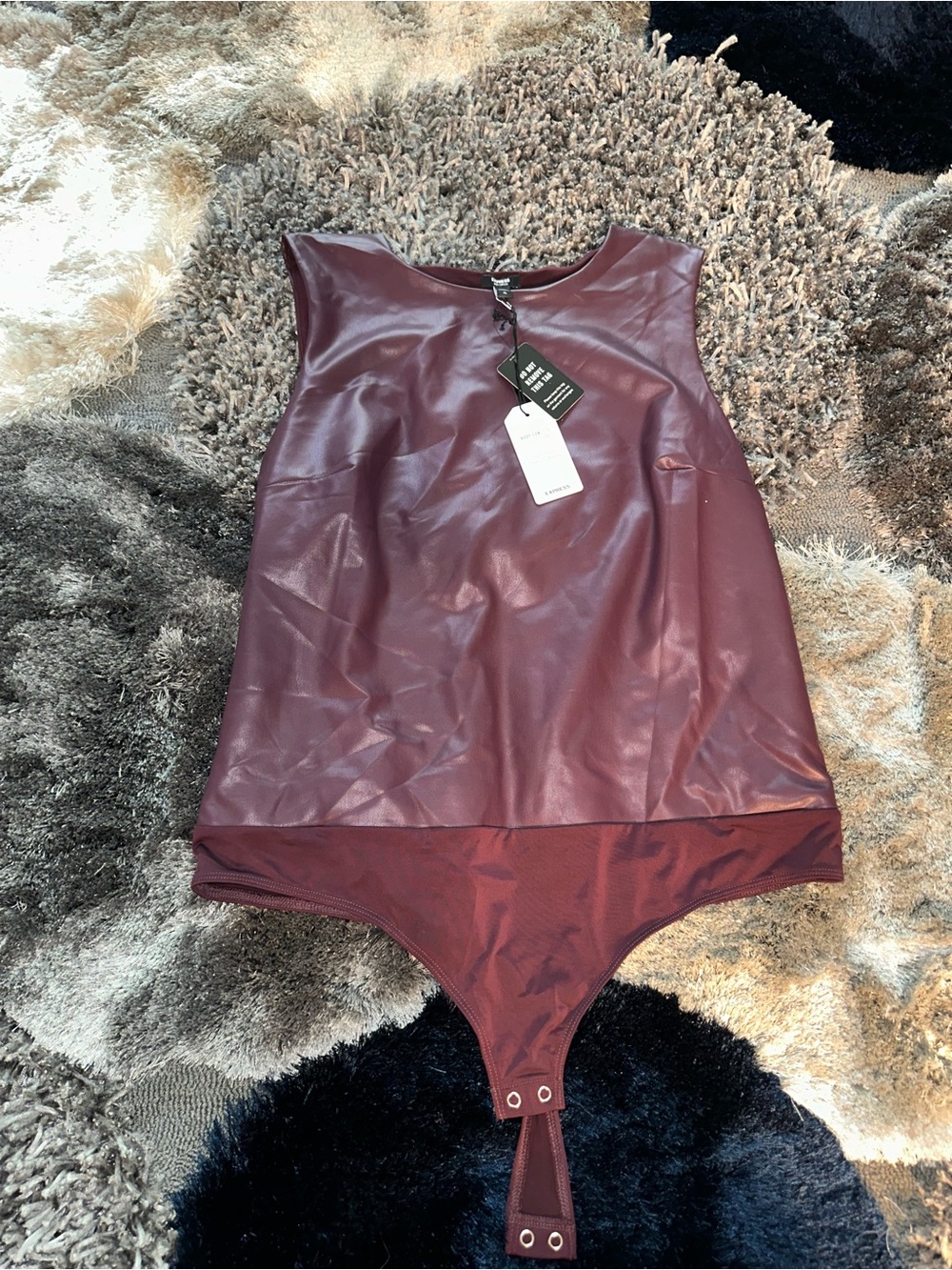 Express Burgundy Faux Leather Sleeveless Bodysuit NWT